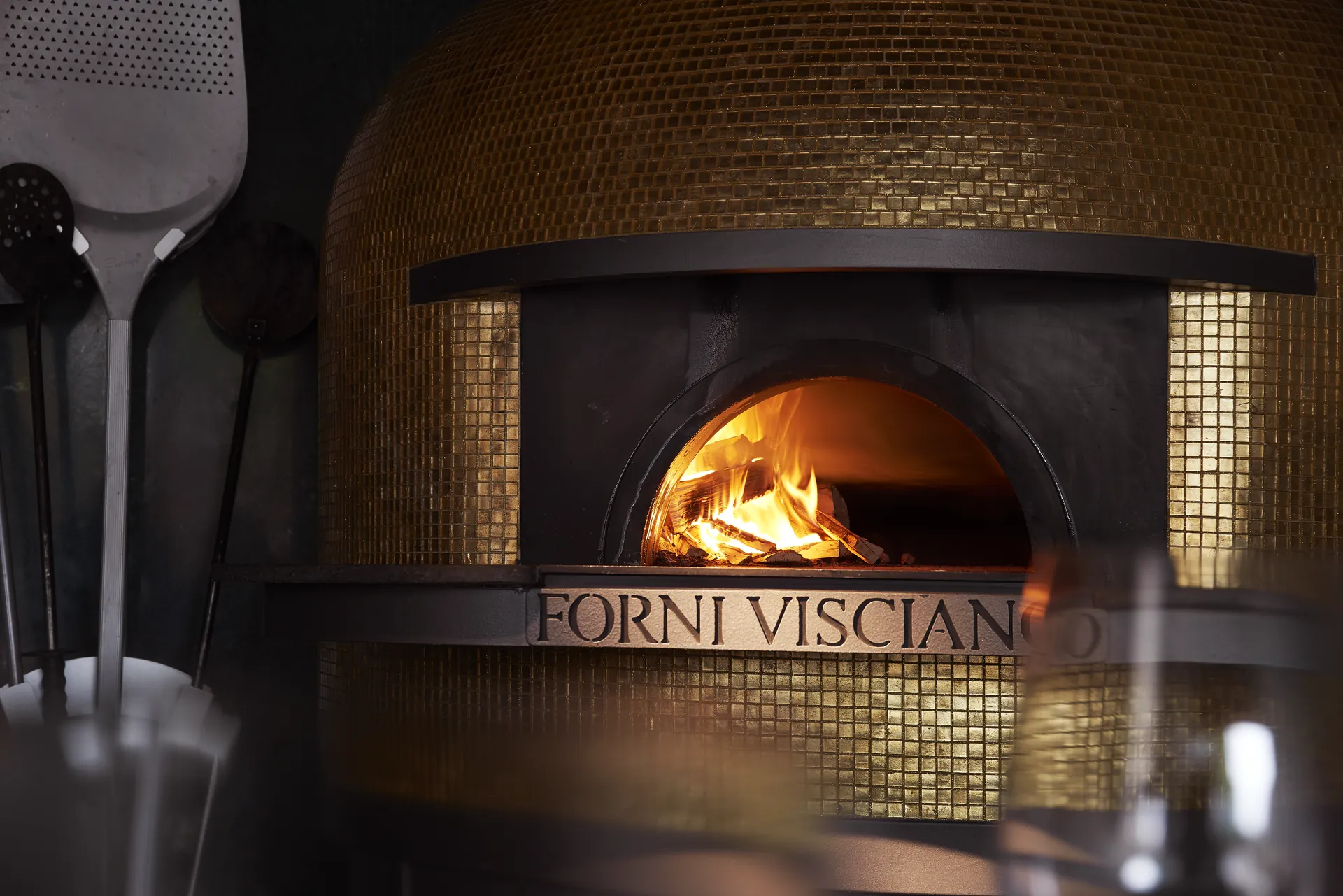 The gold oven burning in the restaurant today